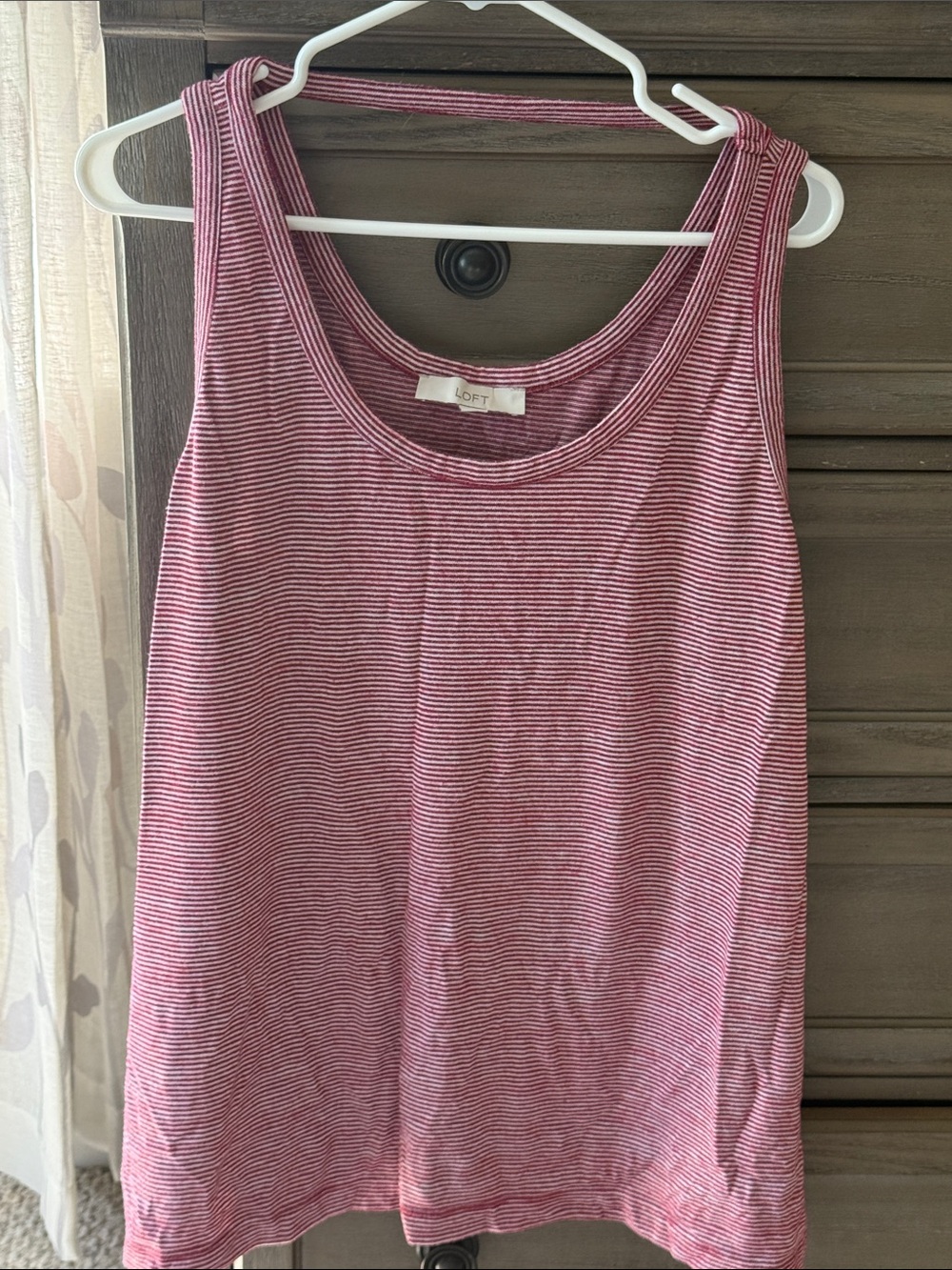 LOFT Pink & White Striped Scoop Tank
